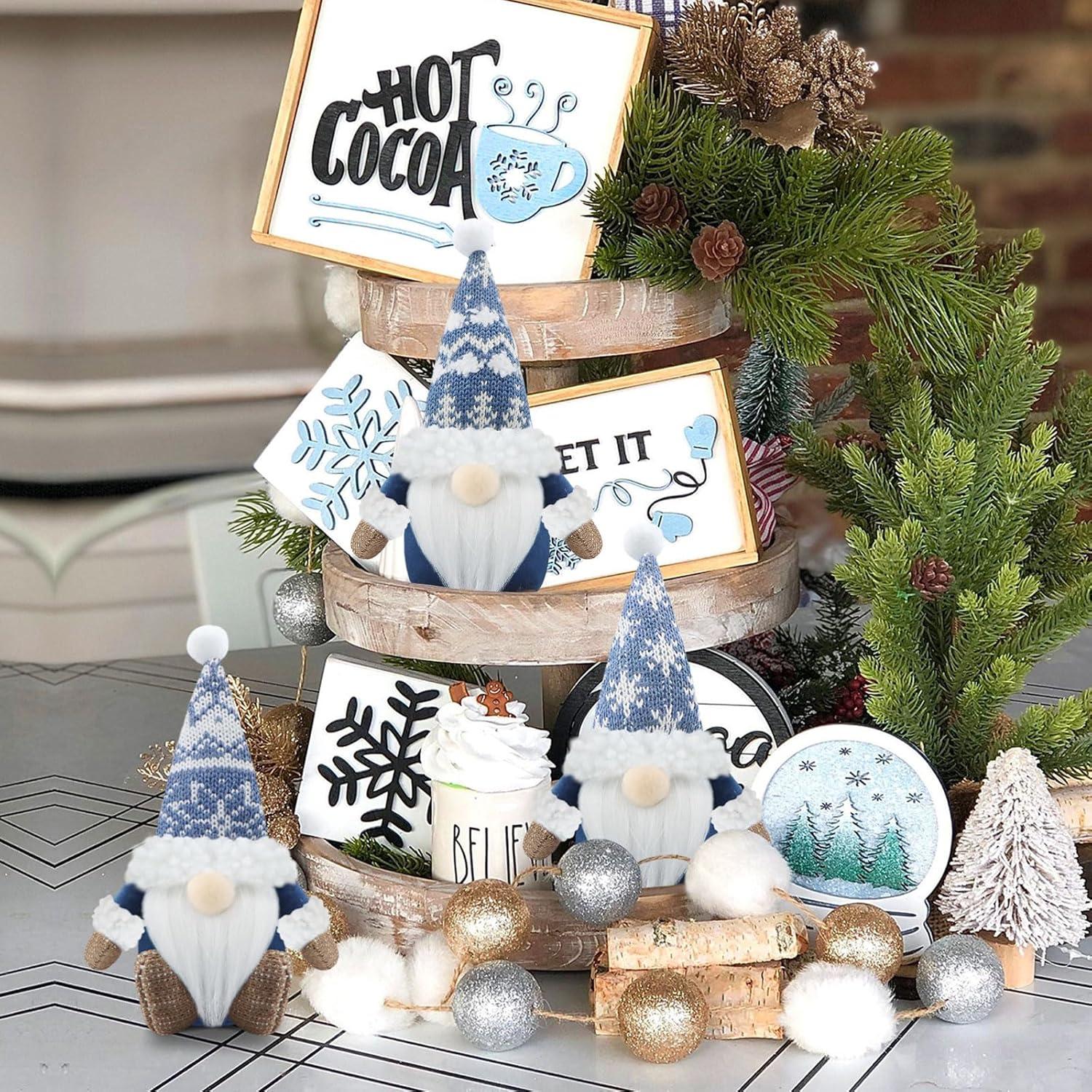 3er Set Handgemachte Weihnachtswichtel Figuren Blau - Weihnachtsdeko für Home & Küche