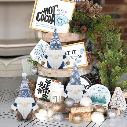 3er Set Handgemachte Weihnachtswichtel Figuren Blau - Weihnachtsdeko für Home & Küche