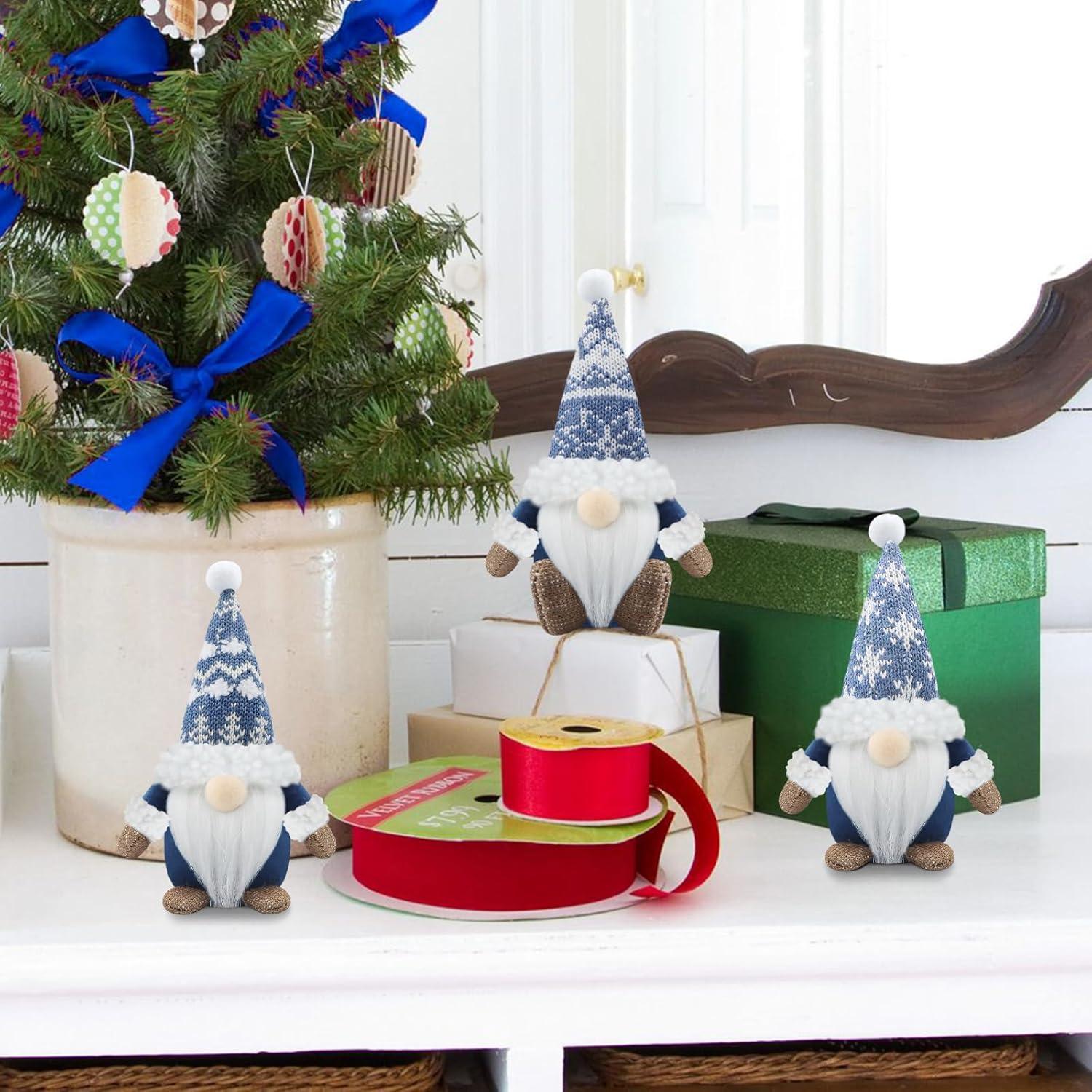 3er Set Handgemachte Weihnachtswichtel Figuren Blau - Weihnachtsdeko für Home & Küche