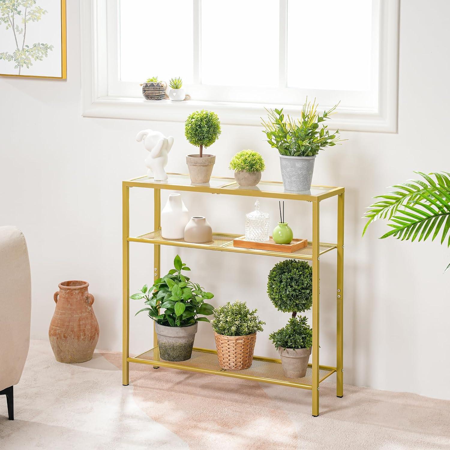 Konsolentisch 75cm Eingangstisch gehärtetes Glas moderner Stil Goldfarben