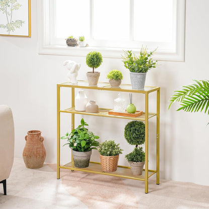 Konsolentisch 75cm Eingangstisch gehärtetes Glas moderner Stil Goldfarben