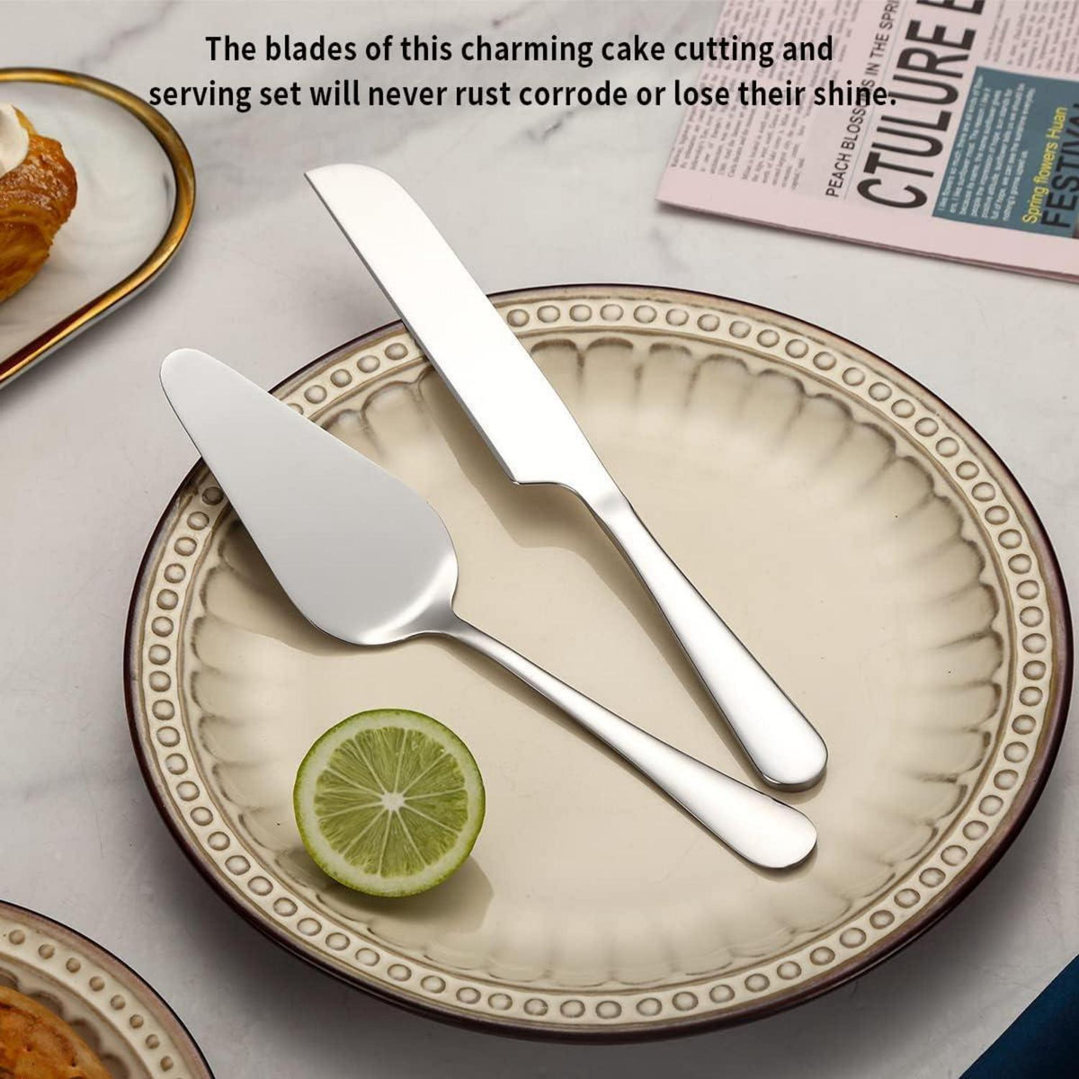 Hochzeits Tortenmesser & Server Set Edelstahl Silber