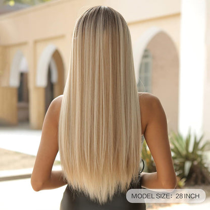 Lange Gerade Blonde Perücke mit Pony – Natürlicher Look