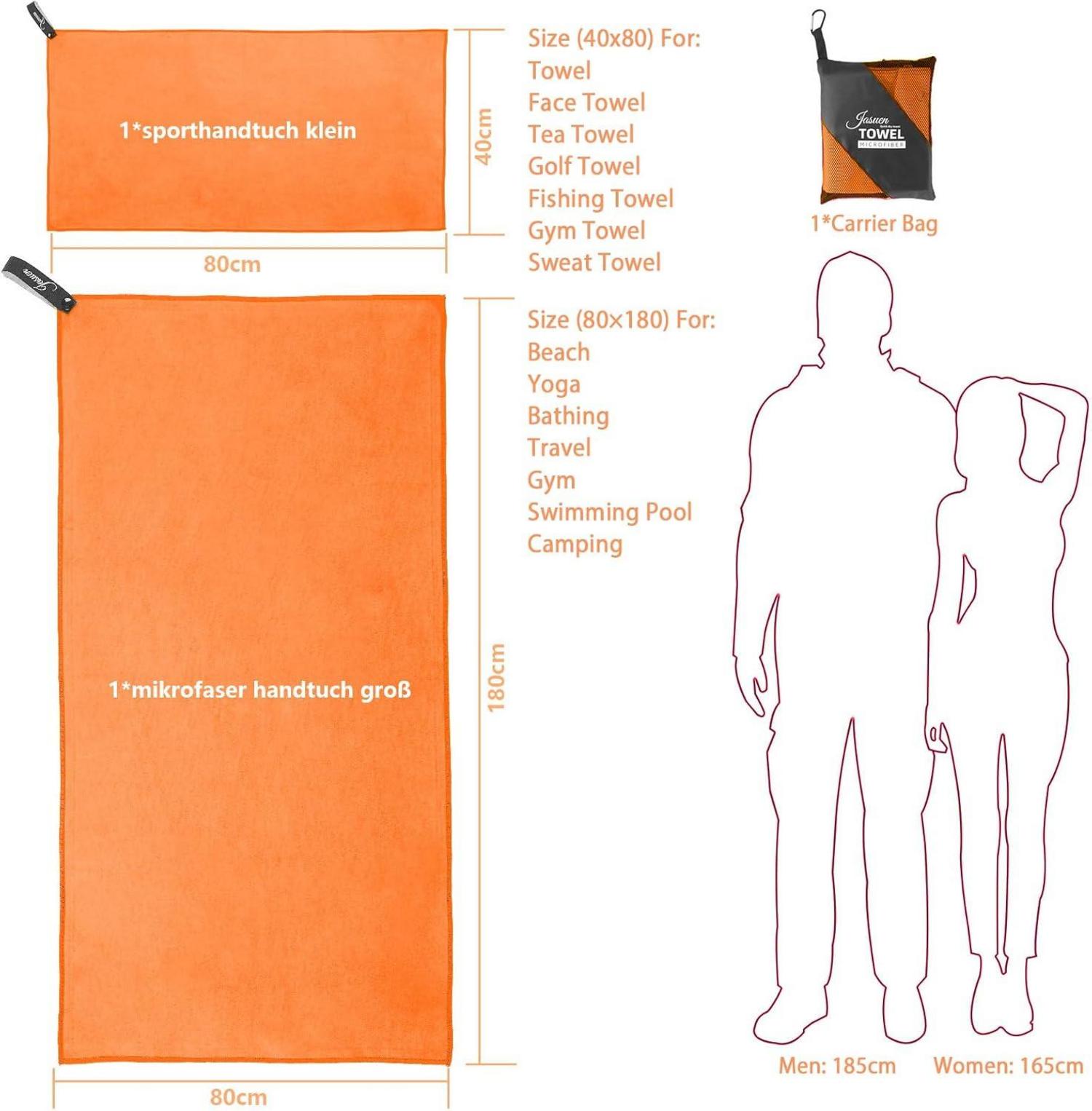Mikrofaser Sporthandtuch Set Orange 180x80cm + 80x40cm