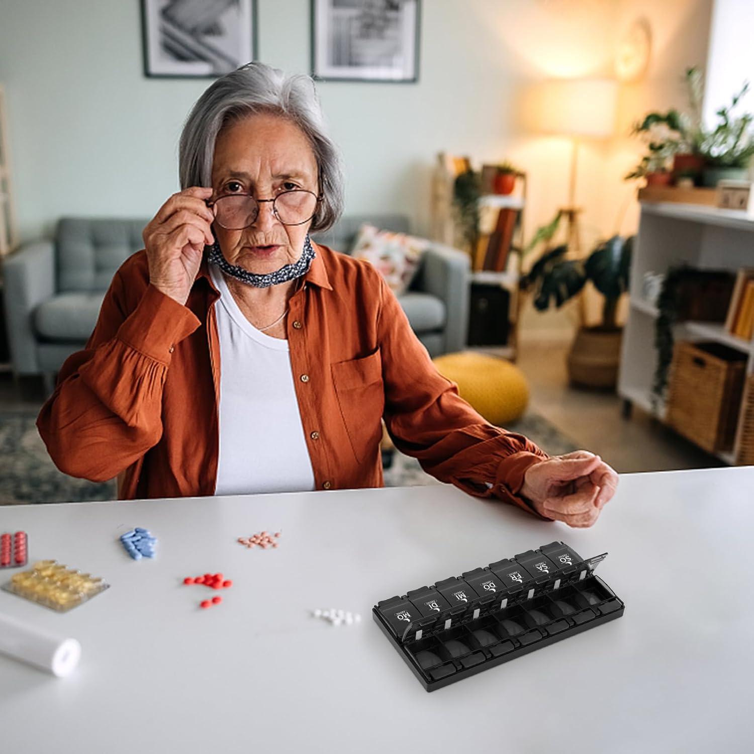 Tablettenbox 7 Tage Pillendose 2 Fächer Druckknopf-Design Medikamentenbox 7 Tage