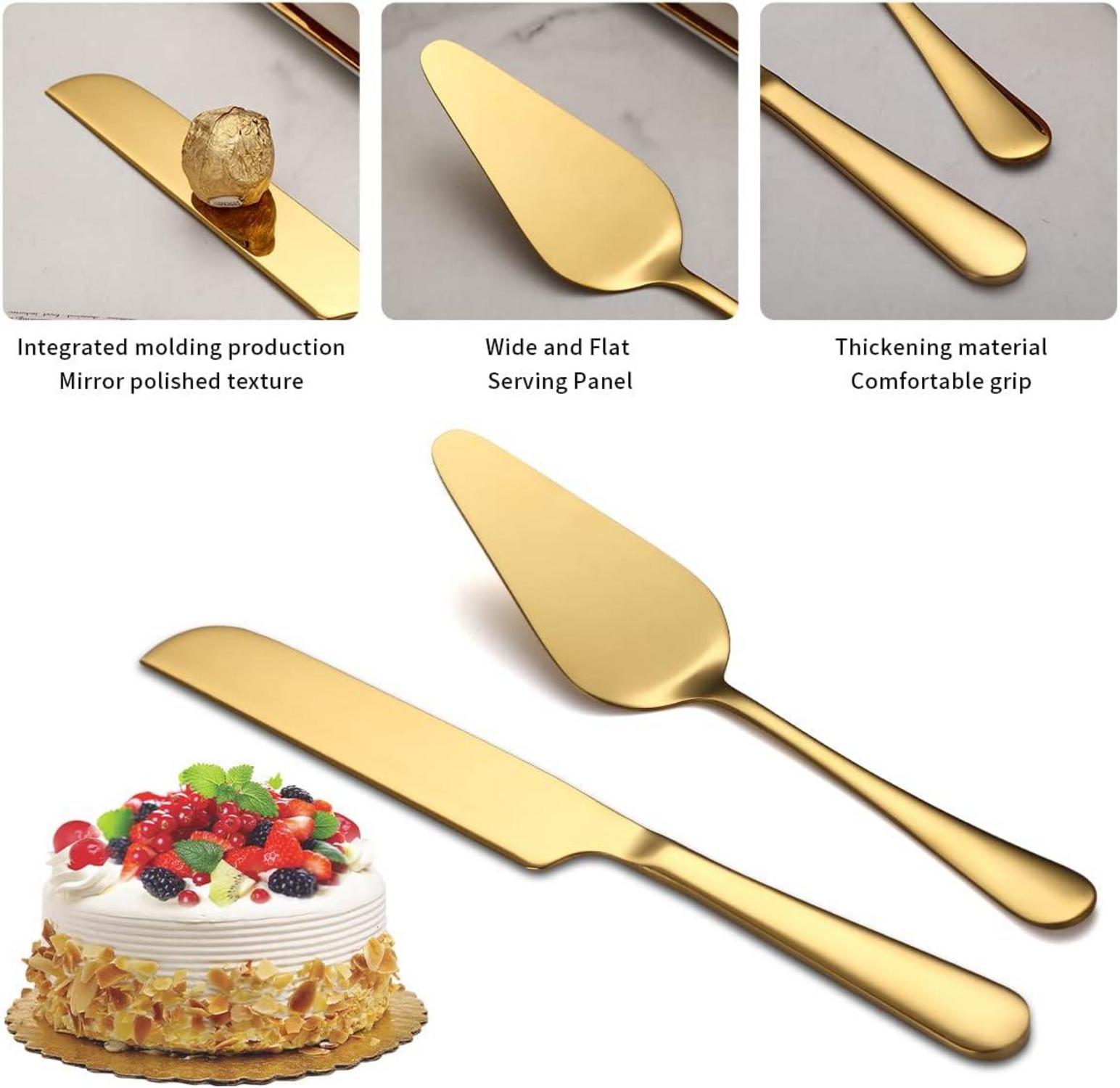 Gold Hochzeits Tortenmesser Set Edelstahl Titan-Vergoldung 2-teilig