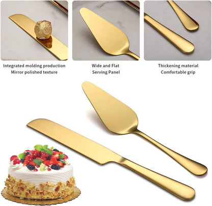 Gold Hochzeits Tortenmesser Set Edelstahl Titan-Vergoldung 2-teilig
