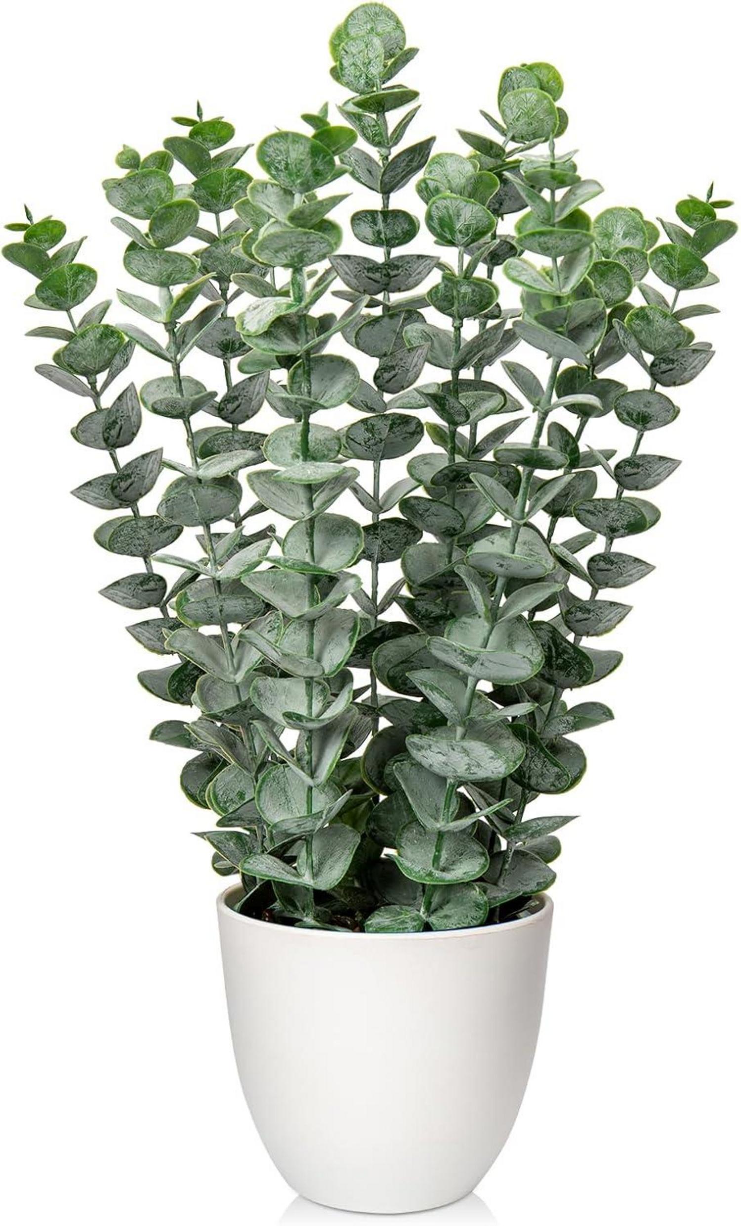 Kunstpflanze Eukalyptus Künstlich Deko 40cm Grün Weißen Topf