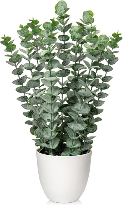 Kunstpflanze Eukalyptus Künstlich Deko 40cm Grün Weißen Topf