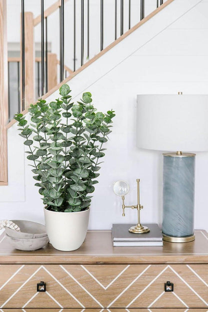 Kunstpflanze Eukalyptus Künstlich Deko 40cm Grün Weißen Topf