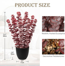 Kunstpflanze Eukalyptus Rot 40 cm Dekopflanze Schwarzer Topf