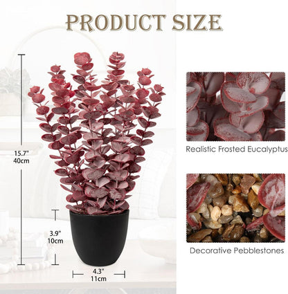 Kunstpflanze Eukalyptus Rot 40 cm Dekopflanze Schwarzer Topf