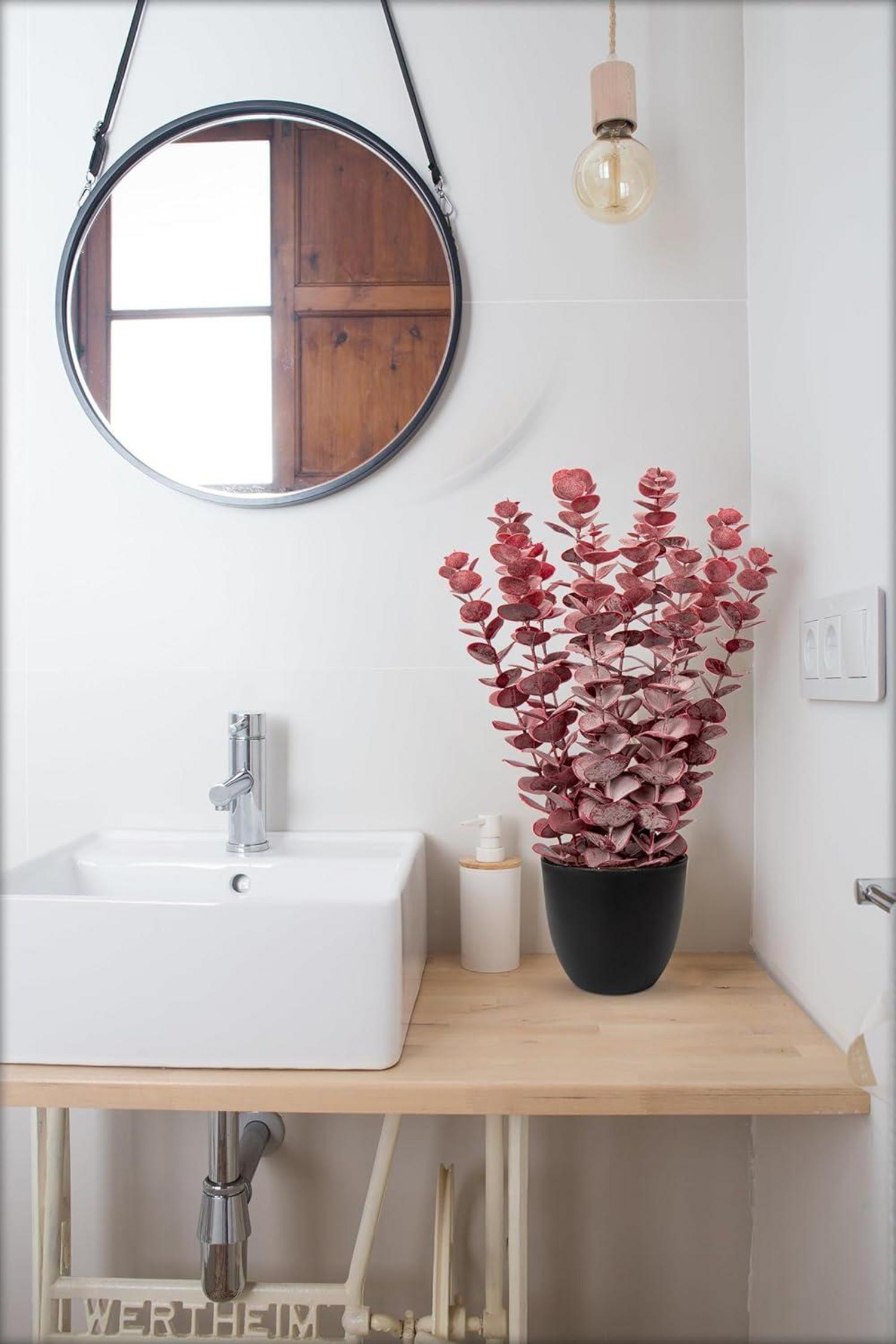 Kunstpflanze Eukalyptus Dekopflanze Rot 40 cm im Topf