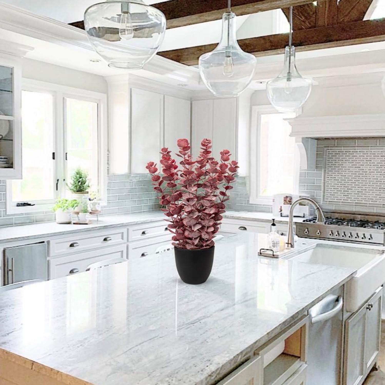 Kunstpflanze Eukalyptus Rot 40 cm Künstliche Dekopflanze Schwarz Topf