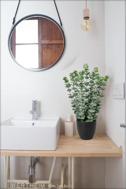 Kunstpflanze Eukalyptus Dekopflanze 40 cm Grün in SchwarzTopf