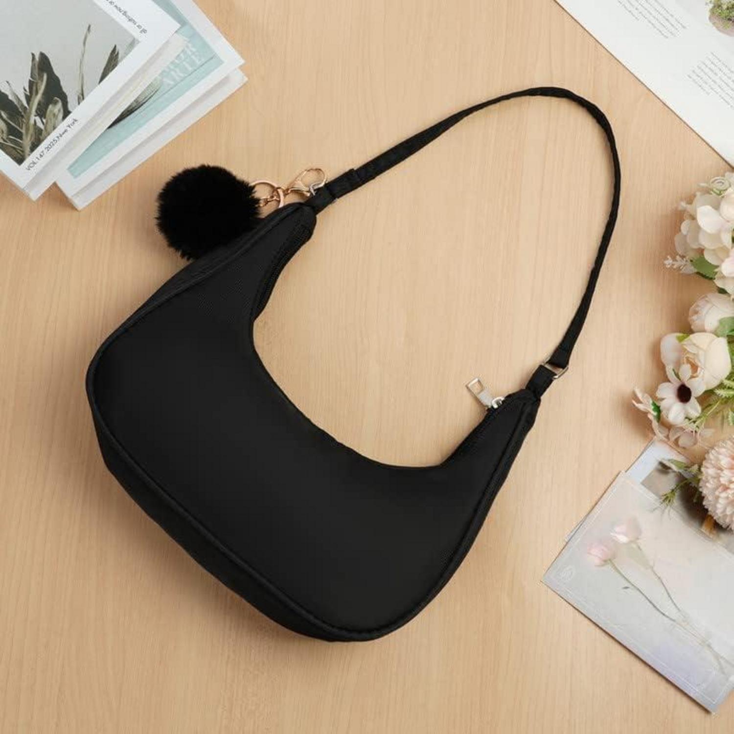 Damen Umhängetasche Nylon Retro Handtasche Y2k Fashion Pom-Pom Schlüsselanhänger