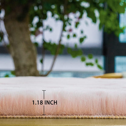 Flauschiger Rosa Läufer 60x245 cm - Weicher Fellteppich für Schlafzimmer