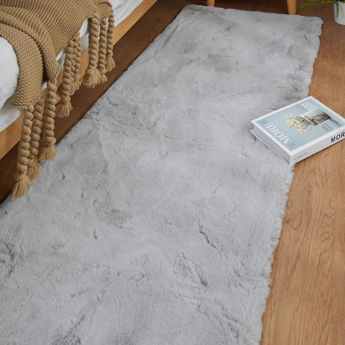 Flauschiger Läufer 60x305 cm Grau – Weicher Kunstfell Teppich