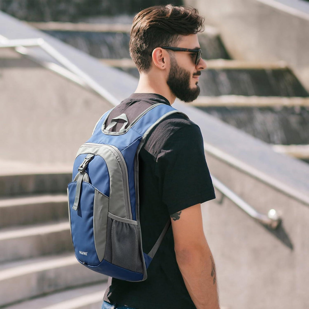 Faltbarer Wanderrucksack 12L Damen Herren Blau/Grau