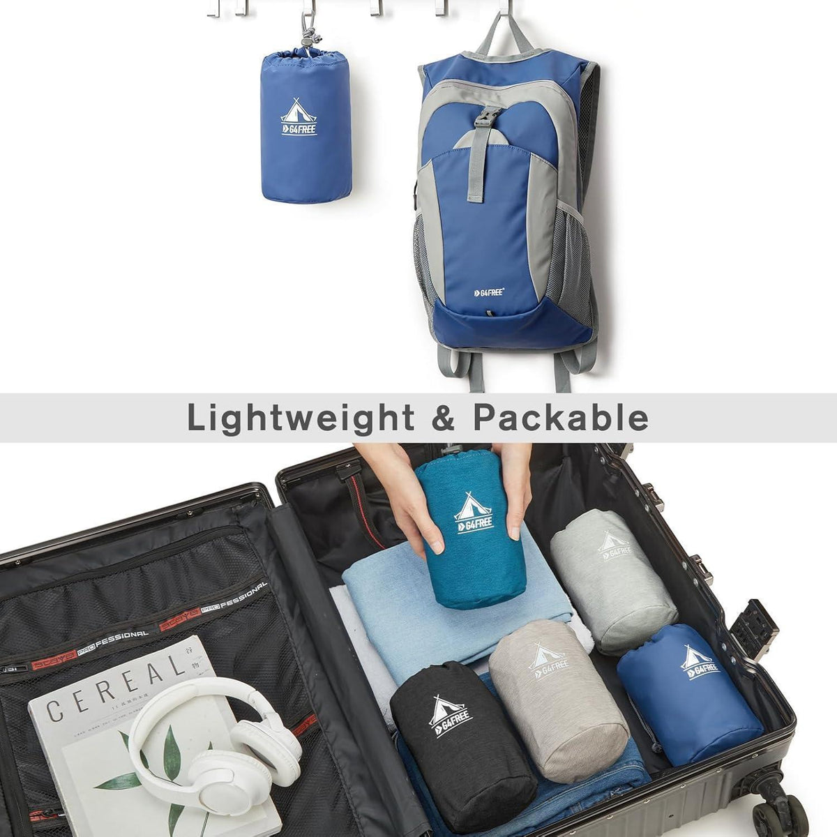 Faltbarer Wanderrucksack 12L Damen Herren Blau/Grau