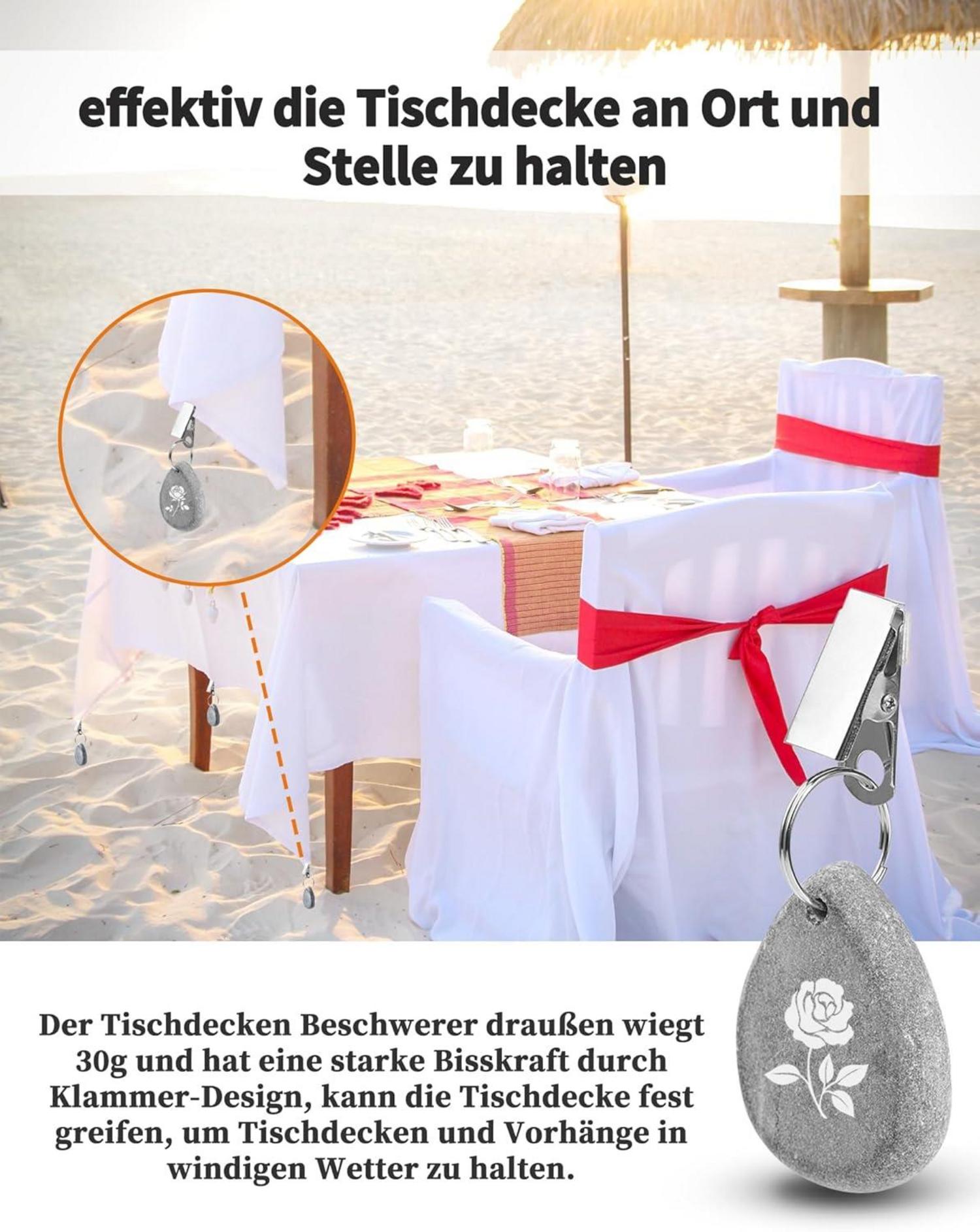 10er Pack Tischdeckenbeschwerer Naturstein Herzform 8,1cm
