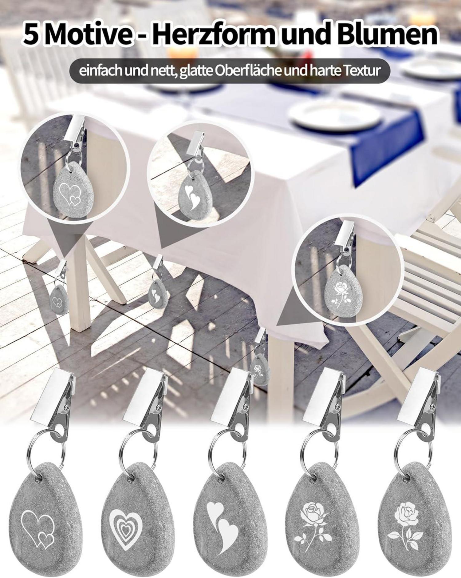 10er Set Tischdeckenbeschwerer Naturstein Herzform 8,1cm