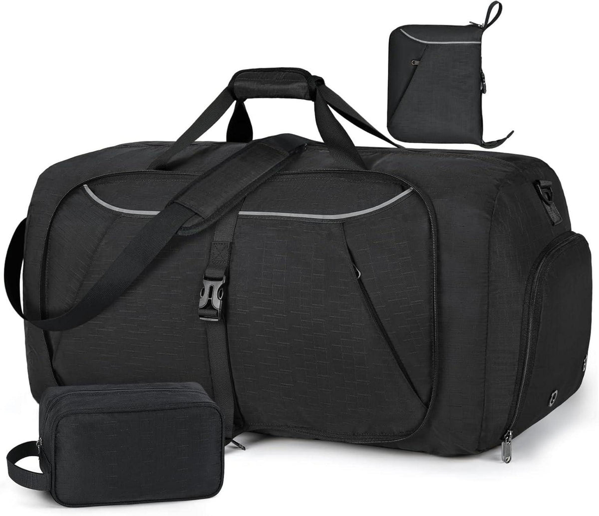 Faltbare Reisetasche 80L Schwarz Sporttasche Schuhfach