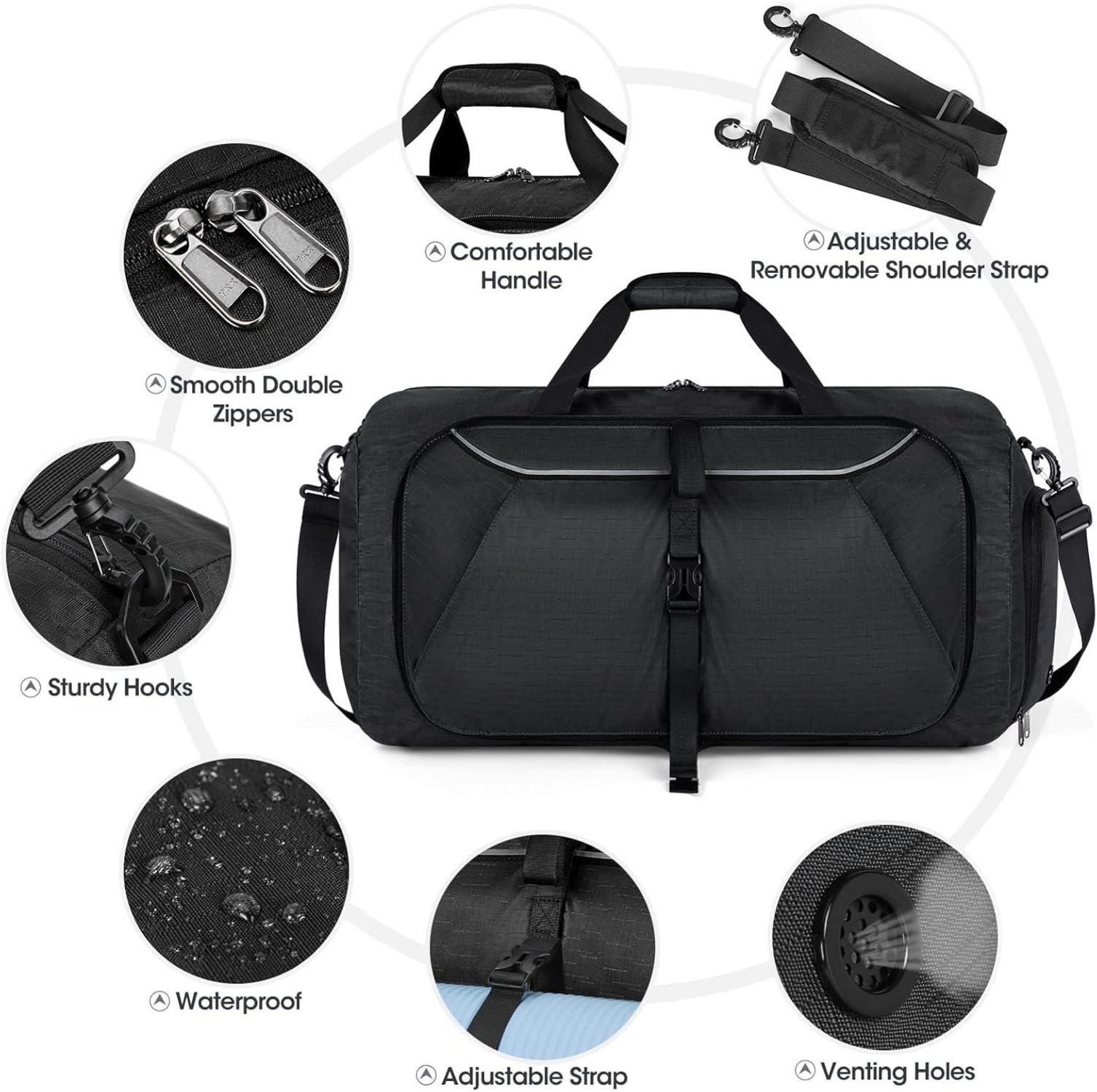 Faltbare Reisetasche 80L Schwarz Sporttasche Schuhfach
