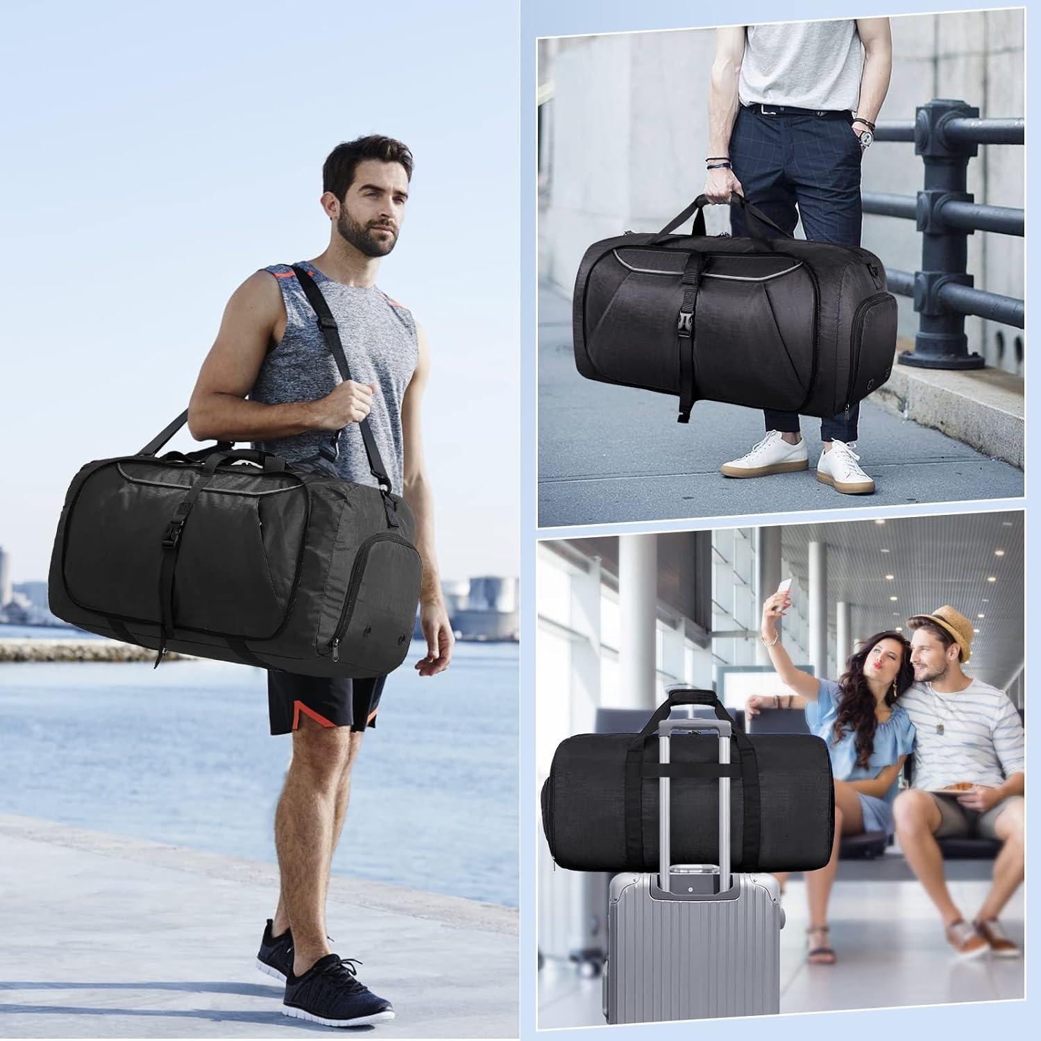 Faltbare Reisetasche 80L Schwarz Sporttasche mit Schuhfach