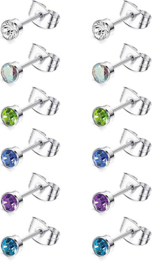 6Pairs Titan Ohrringe Set Zirkonia Hypoallergen Chirurgenstahl