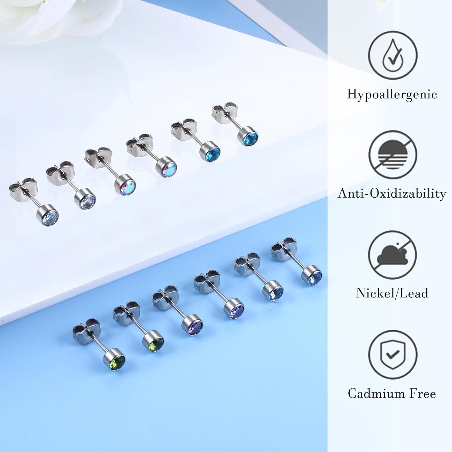 6Pairs G23 Titan Ohrstecker Set Damen Herren Mädchen Zirkonia 4/6MM