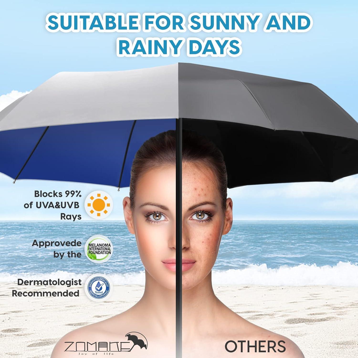 ZOMAKE Sonnenschirm UPF 50+ UV Regenschirm Automatik Silber Schirm Taschenschirm faltbar