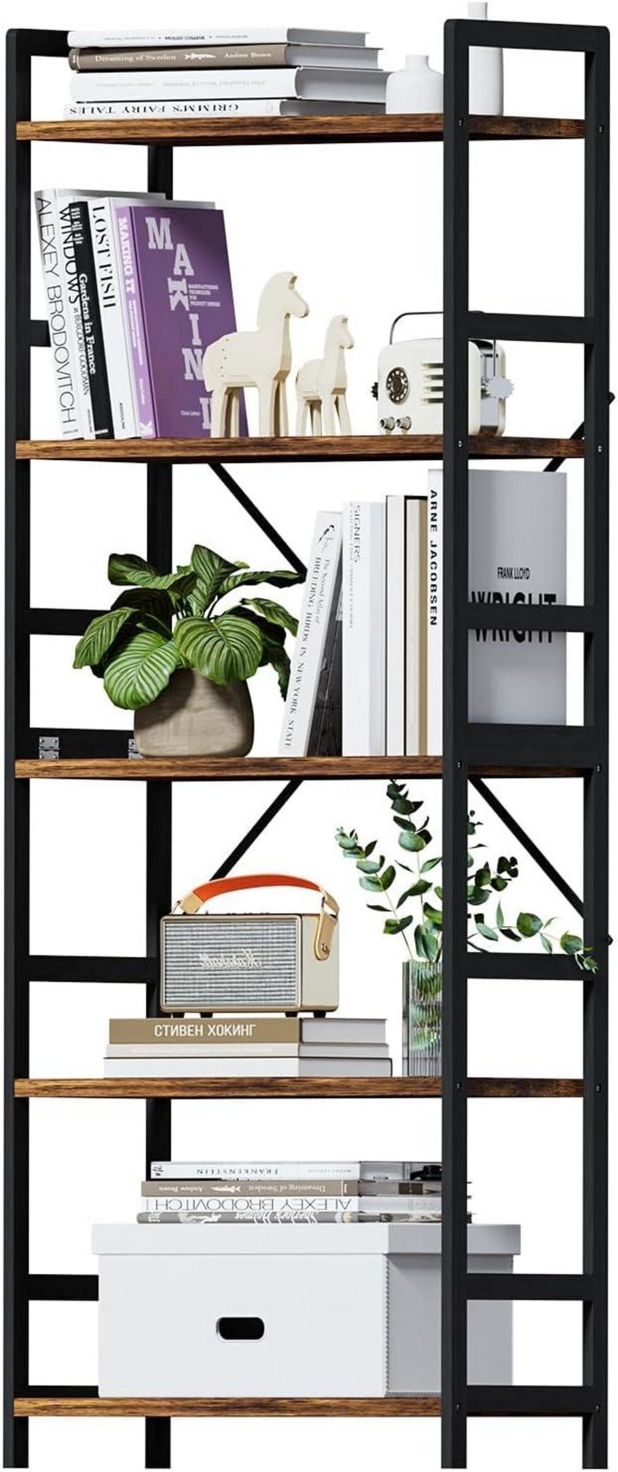 Bücherregal mit 5 Ebenen Industrie-Style Holz Vintagebraun