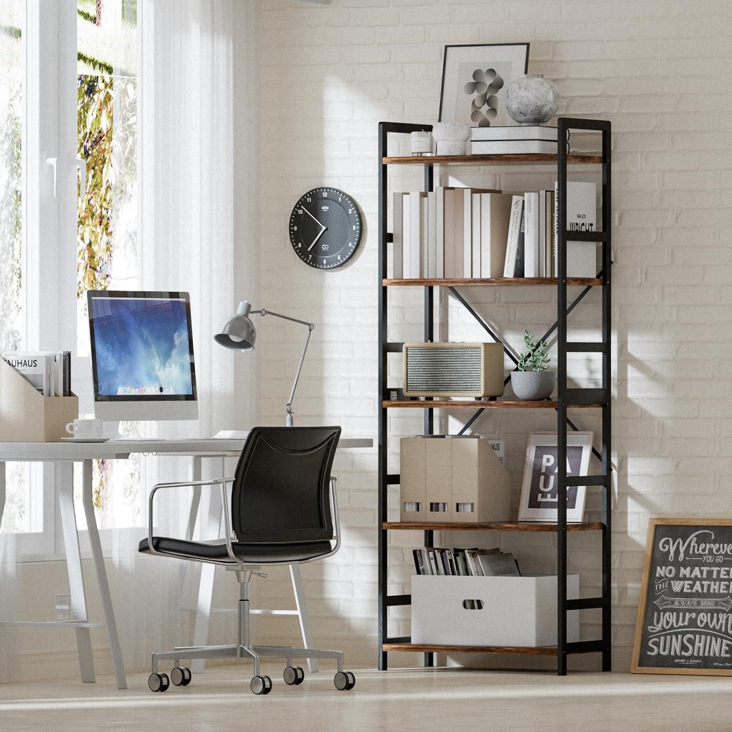 Bücherregal mit 5 Ebenen Holz Industrie-Style Lagerregal Vintagebraun-schwarz