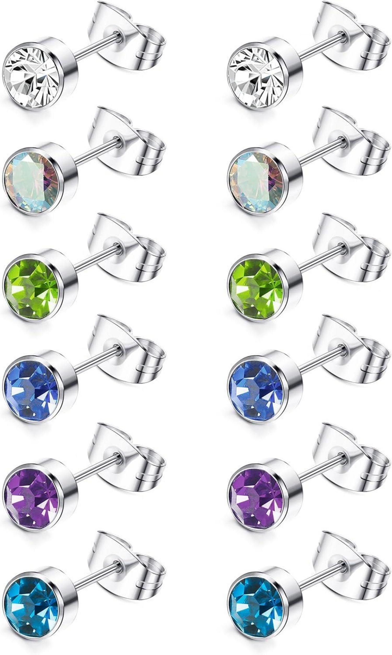 Set 6Pairs G23 Titan Ohrstecker Zirkonia Medizinische Hypoallergen