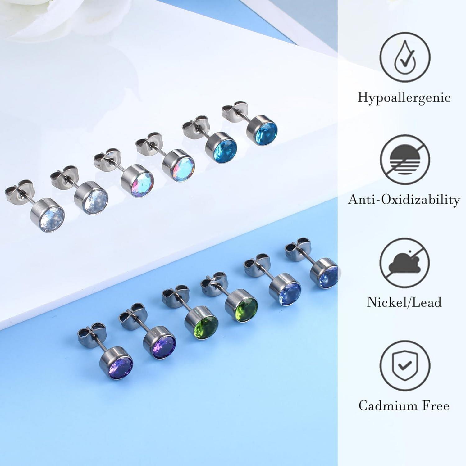 Titan Ohrstecker Set 6Pairs Zirkonia Damen Herren Mädchen 4/6MM