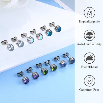Titan Ohrstecker Set 6Pairs Zirkonia Damen Herren Mädchen 4/6MM