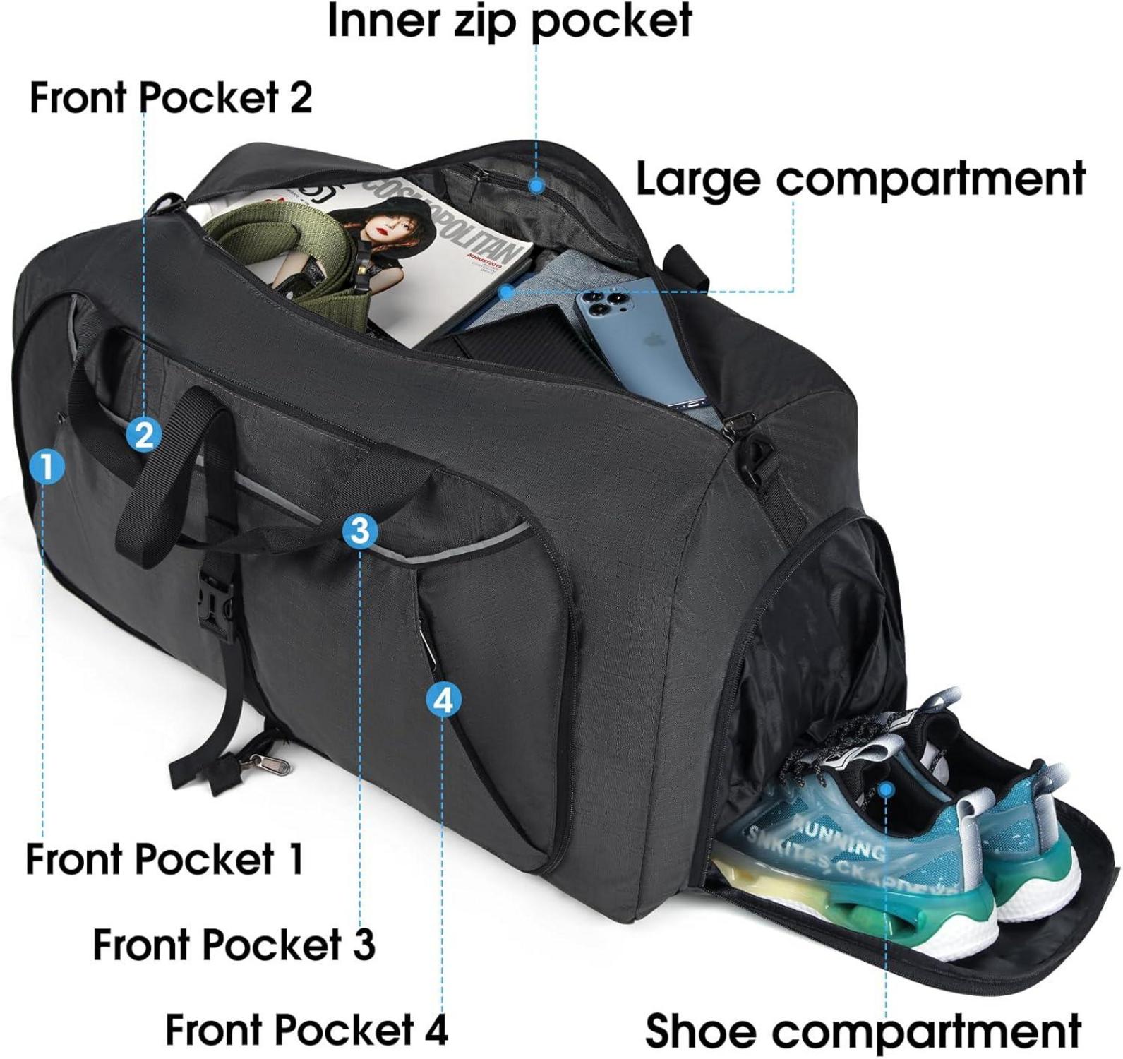 Faltbare Reisetasche 100L mit Schuhfach für Herren