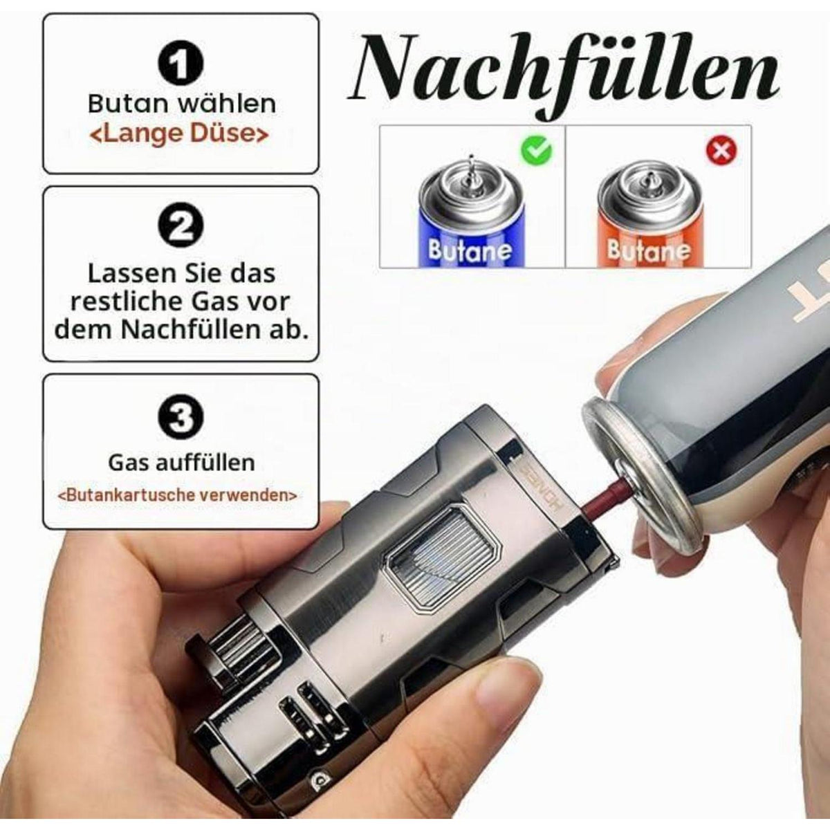 Winddichtes Feuerzeug mit Zigarrenpunsch – Nachfüllbar & Robust