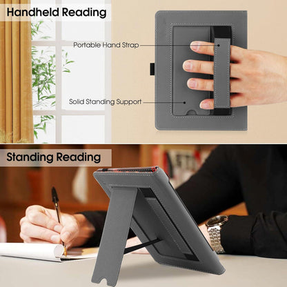 Universal Ständer Hülle für eReader 6-6.8 Zoll PU Leder Cover Handschlaufe Kompatibel Kindle Paperwhite Kobo Tolino Sony E-Book Reader