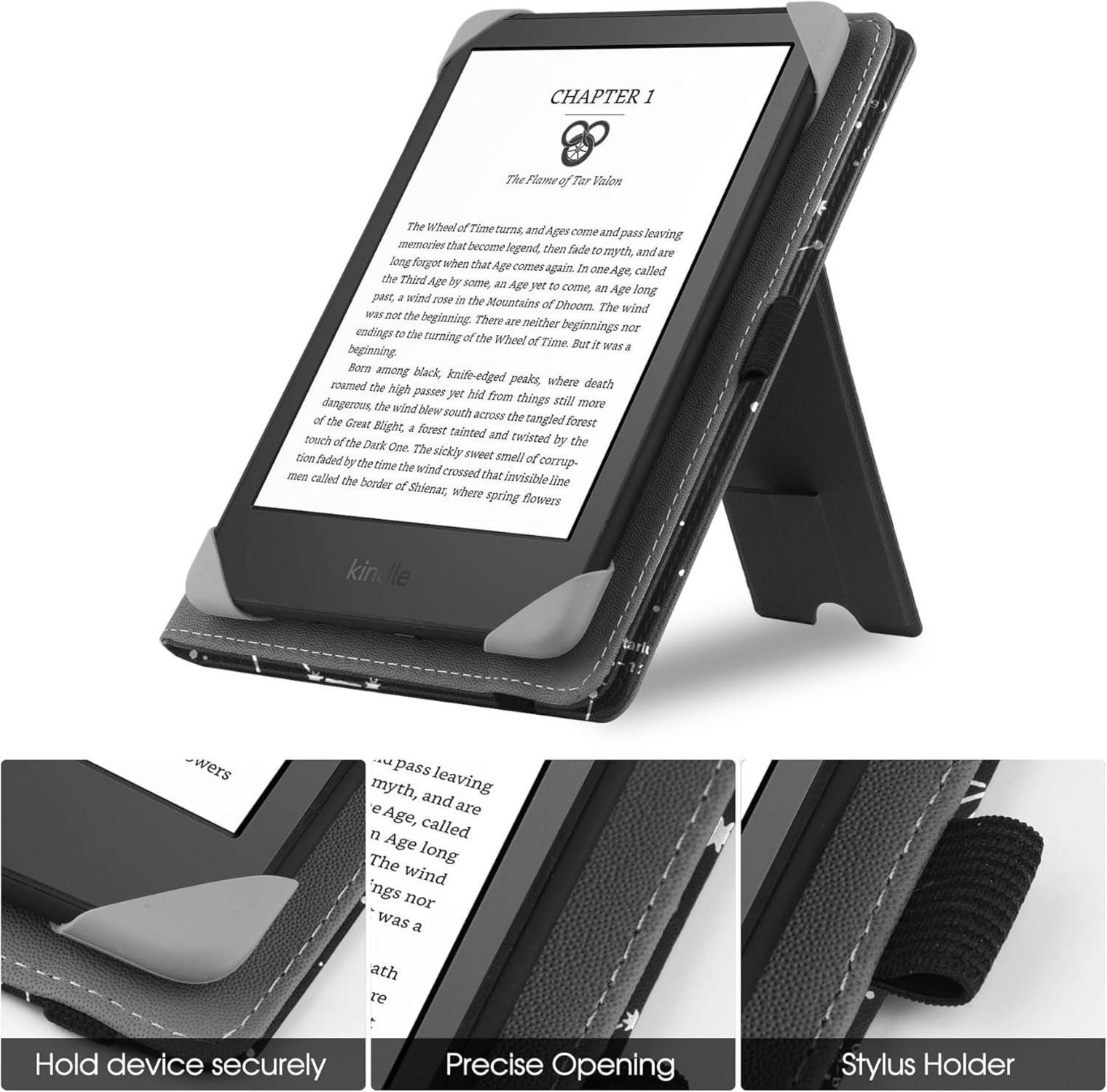 Universelle eReader Hülle 6-6.8 Zoll PU Leder Ständer Cover Handschlaufe - Kompatibel mit Kindle Paperwhite Kobo Tolino Sony E-Book Reader