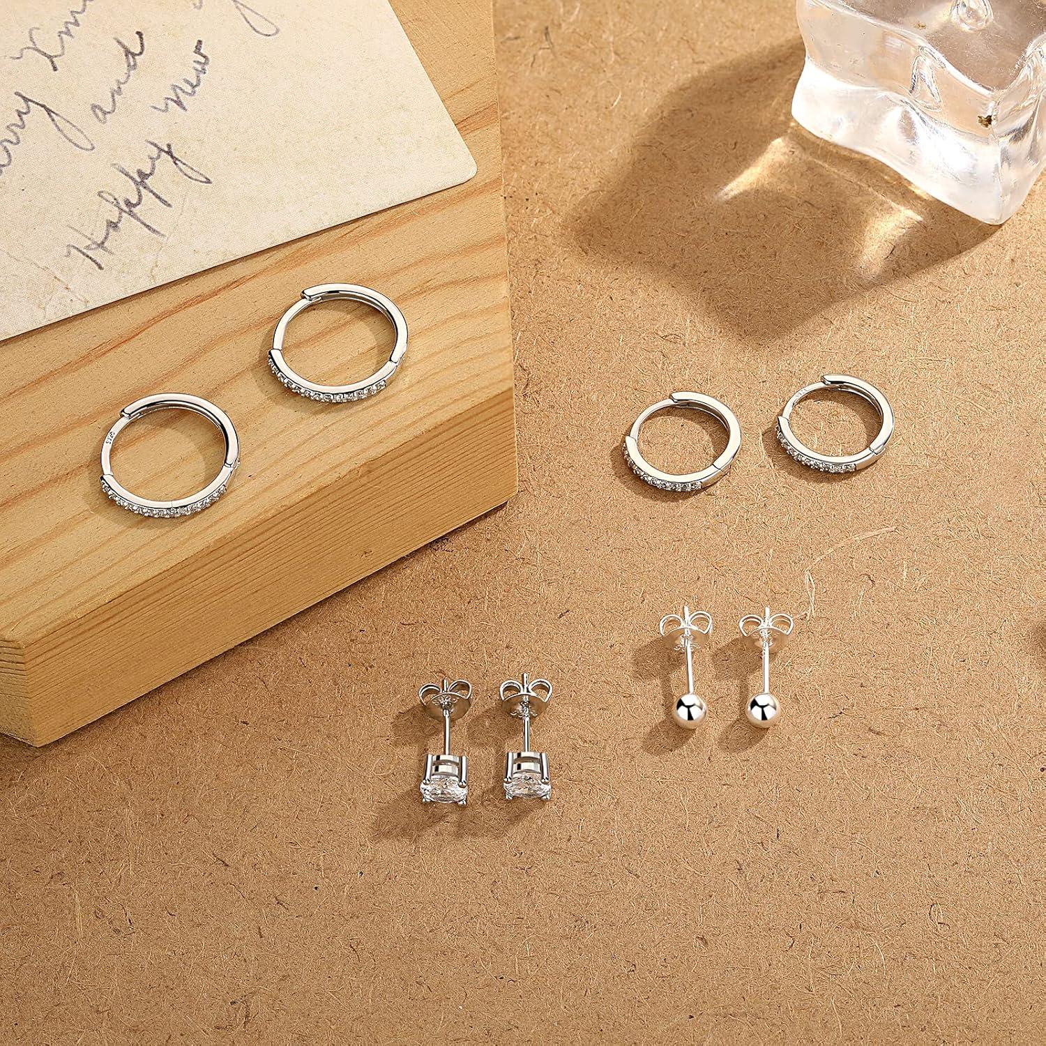 Ohrstecker Set Silber 925 Ohrringe 4/5/10/12mm Zirkonia Kreolen