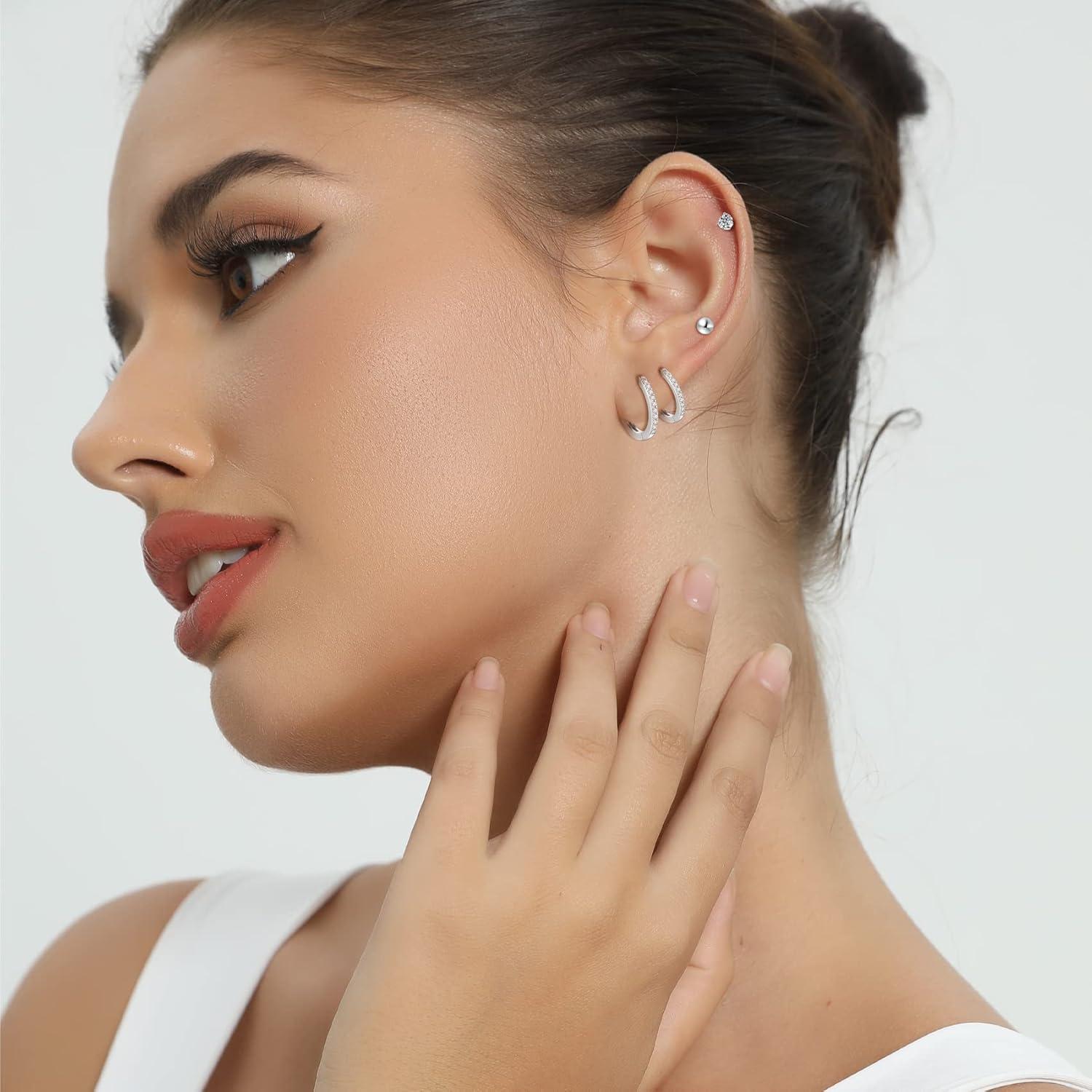 Silber Ohrstecker Set Damen Creolen Zirkonia 925 Ohrringe Kit