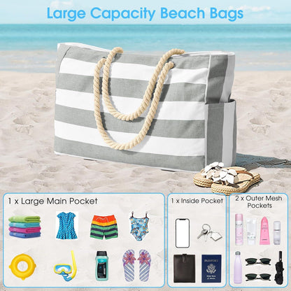 Große Strandtasche Damen XXL Wasserdicht mit Reißverschluss 20.8 x 14.5 x 7 Zoll