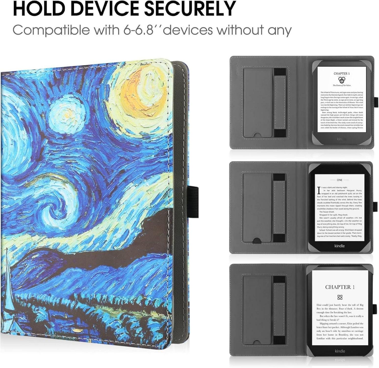 HGWALP Universal Ständer Hülle für 6-6.8 Zoll eReader Premium PU Leder Starry