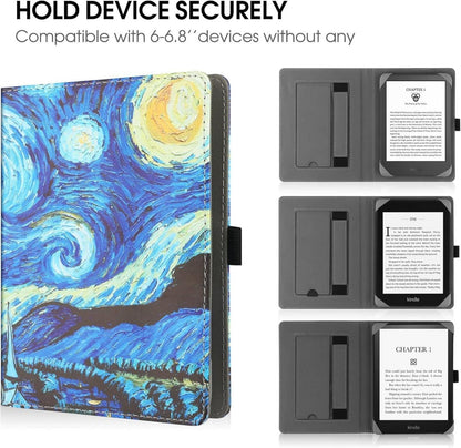 HGWALP Universal Ständer Hülle für 6-6.8 Zoll eReader Premium PU Leder Starry
