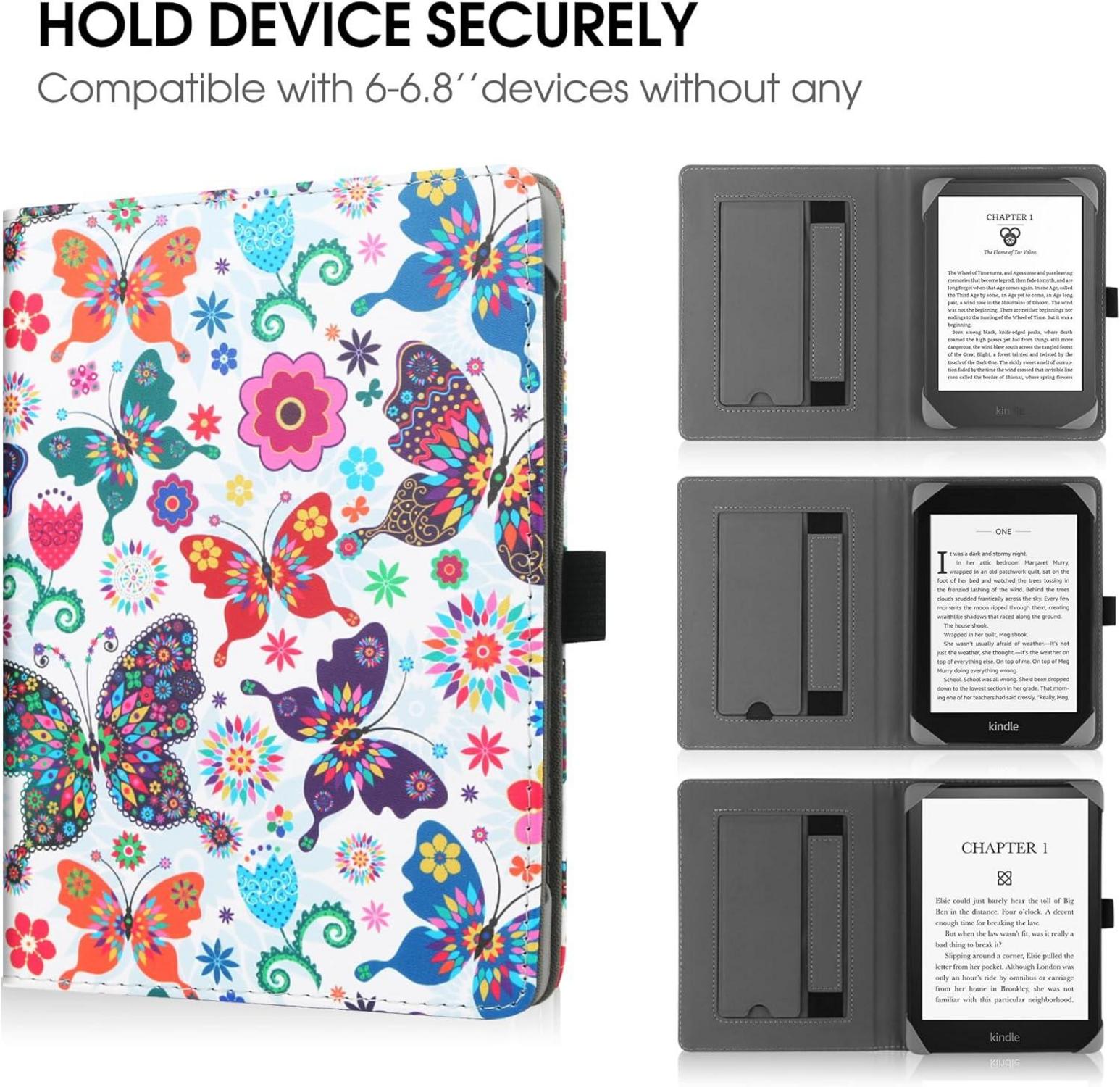 Universal eReader Hülle Ständer 6-6.8 Zoll PU Leder Handschlaufe Kompatibel