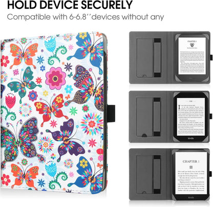 Universal eReader Hülle Ständer 6-6.8 Zoll PU Leder Handschlaufe Kompatibel