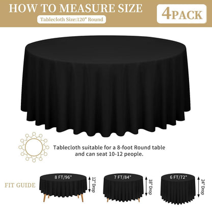 4x Runde Tischdecke Schwarz 300cm – Polyester, Waschbar