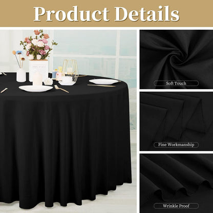 4x Runde Tischdecke Schwarz 300cm – Polyester, Waschbar